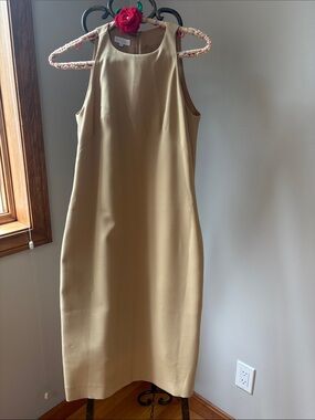 Sleeveless Tan Midi Sheath Dress by